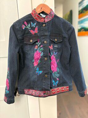 DG2 by Diane Gilman Dark Wash Embroidered Jean Jacket XS